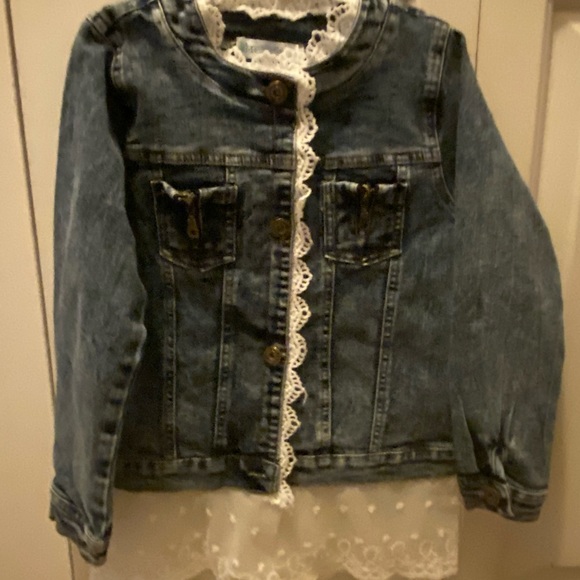 Horse Baby Other - Jeans Jacket With White Lace All Around